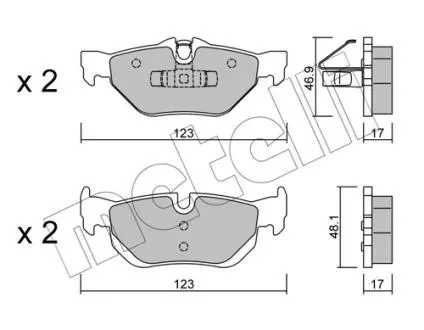 2206420 Колодки гальмівні (задні) BMW 1 (E81-82/E87-88)/3 (E90-93) 04-13/X1 (E84) 09-15 METELLI підбір по vin на Brocar