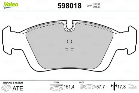 598018 Тормозные колодки, дисковый тормоз (набор) VALEO подбор по vin на Brocar