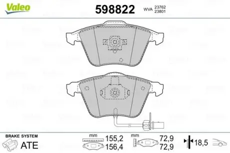 598822 Гальмівні колодки, дискове гальмо (набір) VALEO підбір по vin на Brocar