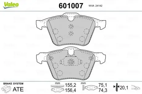 601007 Тормозные колодки, дисковый тормоз (набор) VALEO подбор по vin на Brocar