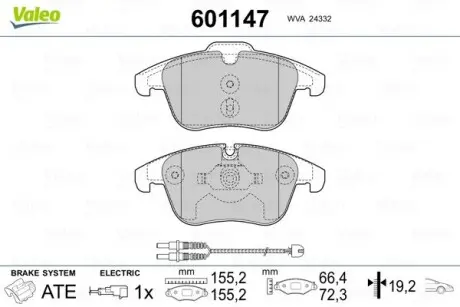 601147 Тормозные колодки, дисковый тормоз (набор) VALEO подбор по vin на Brocar