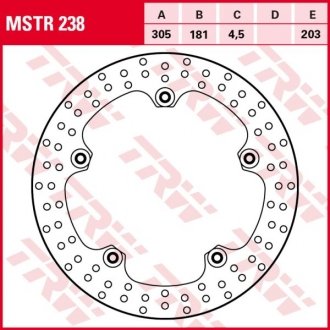 MSTR238 Гальмівний диск. передній, stała, 305/181/4, 5 mm, liczba mocujących-5, 8,4/203mm (zawiera nity) TRW підбір по vin на Brocar