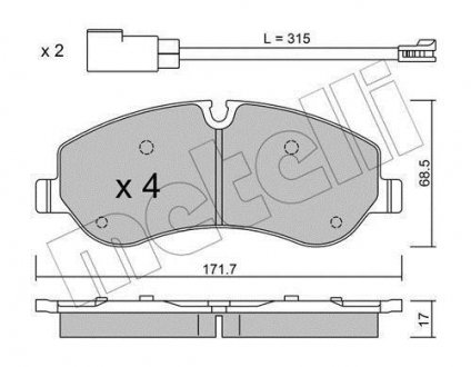 2209900 Колодки тормозные (передние) Ford Transit Custom/Tourneo Custom V362 12-/Transit V363 13- (+датчики) METELLI підбір по vin на Brocar