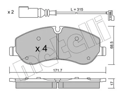 2209900 Колодки тормозные (передние) Ford Transit Custom/Tourneo Custom V362 12-/Transit V363 13- (+датчики) METELLI подбор по vin на Brocar