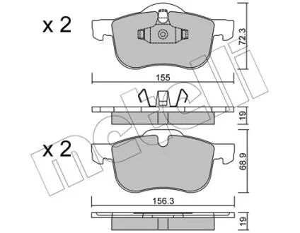 2203090 Колодки гальмівні (передні) Volvo S60 00-10/S70 97-00/S80 98-06/V70 95-06/XC70 Cross Country 00-07 METELLI підбір по vin на Brocar