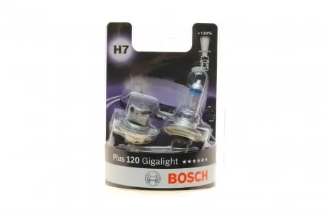 1987301426 Лампа розжарювання H7 12V 55W PX26d Plus 120 Gigalight (компл. 2шт) (вир-во Bosch) BOSCH підбір по vin на Brocar
