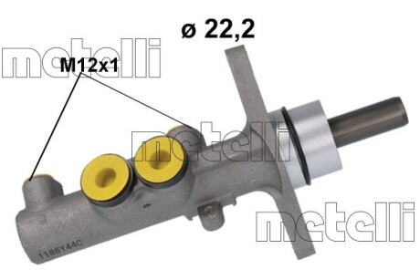 051186 Цилиндр тормозной (главный) Audi A1/Seat Ibiza/Skoda Fabia/Rapid/VW Polo 08- (d=22.20mm) (Aluminium) METELLI підбір по vin на Brocar