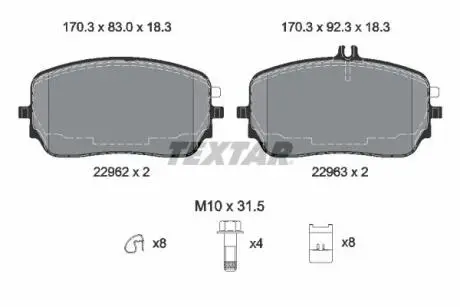 2296201 Колодки тормозные (передние) MB GLE (V167/X167) 18- (с винтами тормозных сателлитов) TEXTAR підбір по vin на Brocar