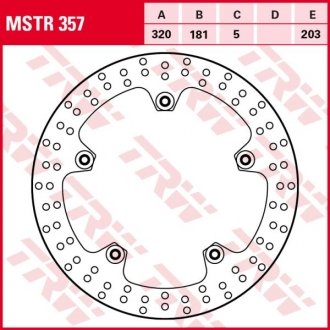 MSTR357 Гальмівний диск. передній, stała, 320/181/5mm, liczba дірочок mocujących-5, 8,4/203mm (zawiera nity) TRW підбір по vin на Brocar