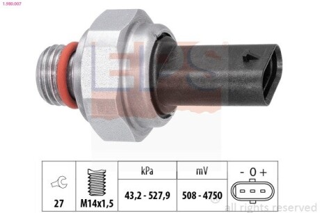 1980007 Датчик давления отработавших газов BMW 1 (F20/F21)/3 (G20/G80)/5 (G30/F90)/Toyota Auris 1.6D/2.0D 15- EPS подбор по vin на Brocar