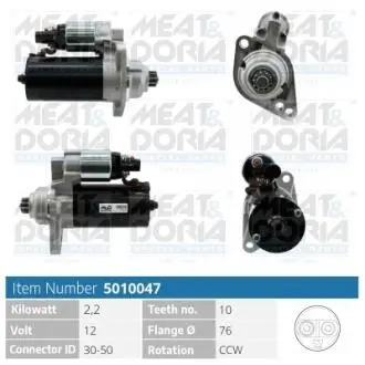5010047 Стартер Golf,Polo,T5,Skoda Fabia,Octavia,Seat,Audi MEAT&DORIA подбор по vin на Brocar