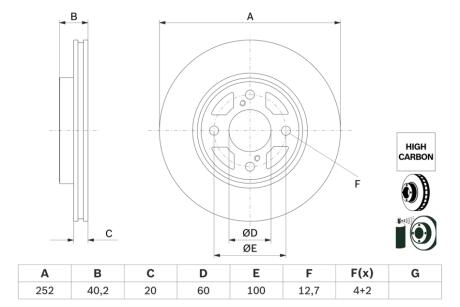 0986479F37 TARCZA HAM. SUZUKI P. SWIFT 1,0-1,2 17- BOSCH підбір по vin на Brocar