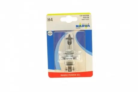 488614000 Автолампа H4 12V 60/55W P43t Range Power 50+ (блістер/1шт) NARVA підбір по vin на Brocar