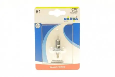 483304000 Автолампа H1 12V 55W P14.5s Range Power (+ 30%) (блістер/1шт) NARVA підбір по vin на Brocar