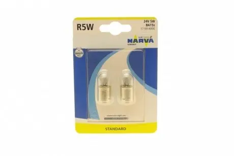 171814000 Автолампа R5W 24V 5W BA15s Standard (блістер/к-кт 2шт) NARVA підбір по vin на Brocar