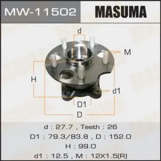 MW11502 Ступица колеса заднего в сборе с подшипником Lexus RX 350 (05-09)/ Toyota Highlander (10-13), Venza (09-16) (MW11502) Masuma MASUMA подбор по vin на Brocar