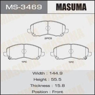 MS3469 Колодка тормозная передняя Mitsubishi ASX (10-), Grandis (03-09), Lancer (07-15), Outlander (08-) (MS3469) MASUMA MASUMA подбор по vin на Brocar
