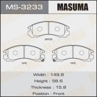 MS3233 Колодка тормозная передняя Mitsubishi L200 (00-08), Lancer (08-12), Pajero Sport (-09) (MS3233) MASUMA MASUMA подбор по vin на Brocar