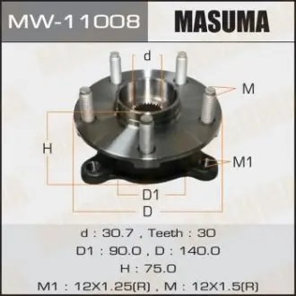 MW11008 Ступиця колеса переднього у зборі з підшипником Lexus GS 350 (11-15), IS 250 (05-15) (MW11008) MASUMA MASUMA підбір по vin на Brocar