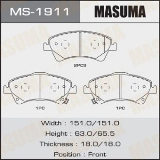 MS1911 Колодка гальмівна передня Toyota Auris (06-15), Avensis (08-), Corolla (06-10) (MS1911) MASUMA MASUMA підбір по vin на Brocar