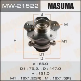 MW21522 Ступиця колеса заднього в зборі з підшипником Nissan Qashqai (13-) 2WD (с ABS) (MW21522) MASUMA MASUMA підбір по vin на Brocar