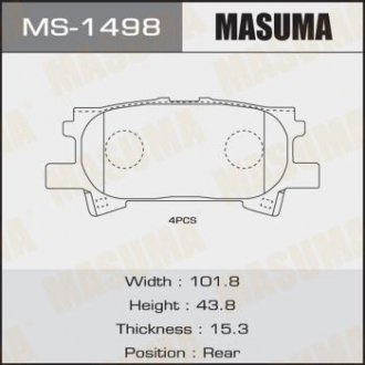 MS1498 Колодка тормозная передняя Lexus RX 350 (06-08)/ Toyota Highlander (03-07) (MS1498) MASUMA MASUMA подбор по vin на Brocar