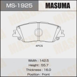 MS1925 Колодка тормозная передняя Toyota CH-R (19-), Camry (17-), RAV 4 (19-) (MS1925) MASUMA MASUMA подбор по vin на Brocar