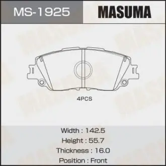 MS1925 Колодка гальмівна передня Toyota CH-R (19-), Camry (17-), RAV 4 (19-) (MS1925) MASUMA MASUMA підбір по vin на Brocar
