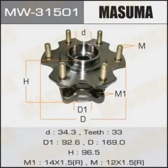 MW31501 Ступица колеса заднего в сборе с подшипником Mitsubishi Pajero (06-) (MW31501) MASUMA MASUMA подбор по vin на Brocar