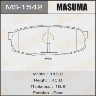 MS1542 Колодка тормозная задняя Toyota Land Cruiser (09-), Tundra (07-) (MS1542) MASUMA MASUMA подбор по vin на Brocar