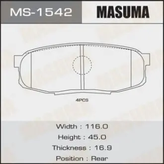 MS1542 Колодка гальмівна задня Toyota Land Cruiser (09-), Tundra (07-) (MS1542) MASUMA MASUMA підбір по vin на Brocar