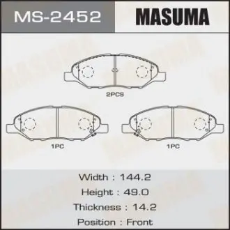 MS2452 Колодка тормозная передняя Nissan Note (05-12), Tida (04-12) (MS2452) MASUMA MASUMA подбор по vin на Brocar