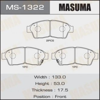 MS1322 Колодка тормозная передняя Toyota Camry (-00), RAV 4 (-00) (MS1322) MASUMA MASUMA подбор по vin на Brocar