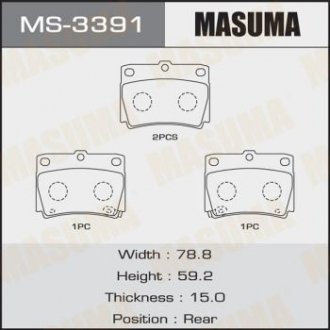 MS3391 Колодка тормозная задняя Mitsubishi Pajero Sport (09-) (MS3391) MASUMA MASUMA подбор по vin на Brocar