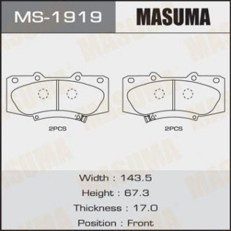 MS1919 Колодка тормозная передняя Toyota Hilux (08-15) (MS1919) MASUMA MASUMA подбор по vin на Brocar