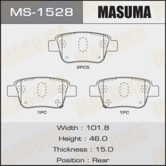 MS1528 Колодка тормозная задняя Toyota Avensis (03-08) (MS1528) MASUMA MASUMA підбір по vin на Brocar