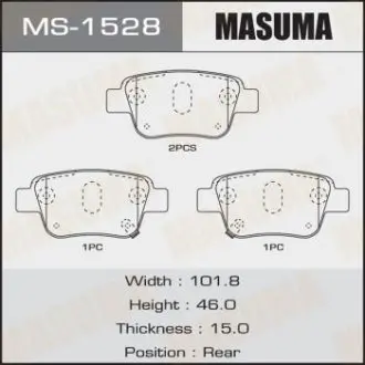 MS1528 Колодка гальмівна задня Toyota Avensis (03-08) (MS1528) MASUMA MASUMA підбір по vin на Brocar