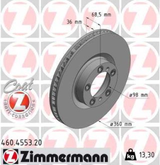 460455320 Диск тормозной (передний) Porsche Taycan 19- (360x36) (L) ZIMMERMANN подбор по vin на Brocar