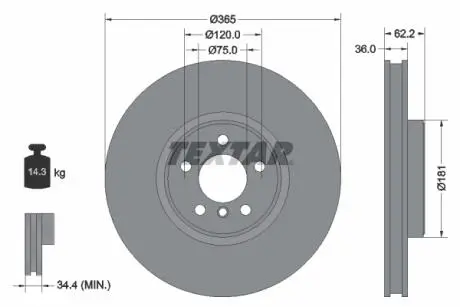 92161003 Гальмівний диск TEXTAR підбір по vin на Brocar
