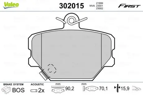 302015 Тормозные колодки дисковые SMART Cabrio/CityCoupe/Fortwo/Roadster "0,6-0,8 "F "98-07 VALEO подбор по vin на Brocar