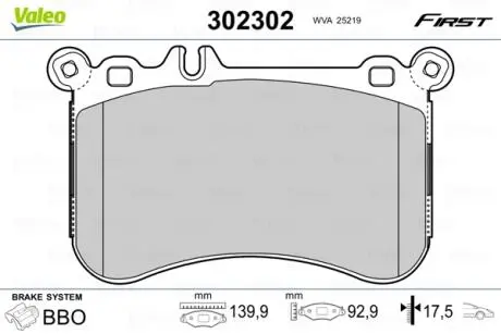 302302 Тормозные колодки дисковые MERCEDES CLS/E-Class/S-Class/SLK/SLC &quot;F &quot;11&gt;&gt; VALEO підбір по vin на Brocar