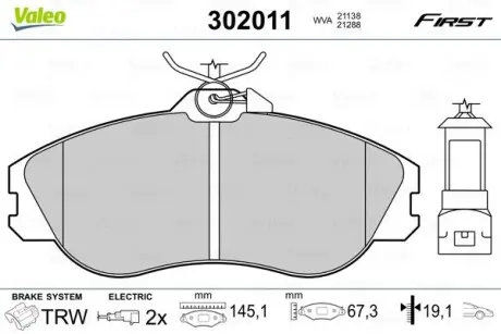 302011 Тормозные колодки дисковые AUDI 100/200/80/90/Quattro "2,0-2,8 "F "83-96 VALEO подбор по vin на Brocar