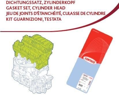 417021P КОМПЛЕКТ ПРОКЛАДОК ГОЛОВКИ БЛОКА ЦИЛИНДРОВ HYUNDAI/KIA Tucson 2,0i CORTECO підбір по vin на Brocar