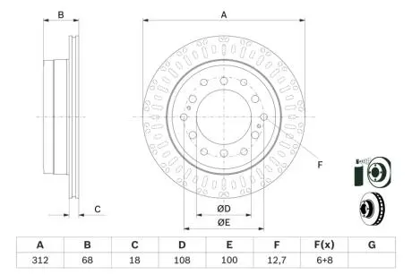 0986479F07 Гальмівний диск задн.Land Cruiser Prado 2.7/4.0 10-,FJ Cruiser-6 BOSCH підбір по vin на Brocar