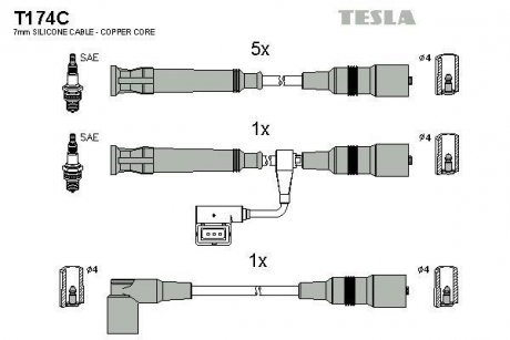 T174C Комплект кабелів запалювання TESLA підбір по vin на Brocar