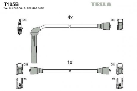 T105B Комплект кабелів запалювання TESLA підбір по vin на Brocar