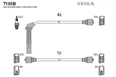 T105B Комплект кабелей зажигания TESLA підбір по vin на Brocar