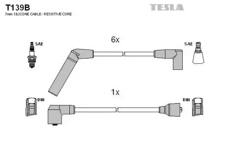 T139B Комплект кабелей зажигания TESLA подбор по vin на Brocar