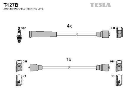 T427B Комплект кабелів запалювання TESLA підбір по vin на Brocar