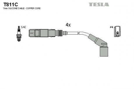T811C Комплект кабелей зажигания TESLA подбор по vin на Brocar